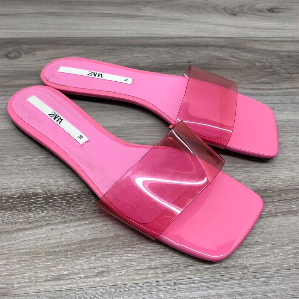 ZARA Barbie Pink Clear Vinyl Slide Sandal Flats Womens Size 38 7.5 - 8